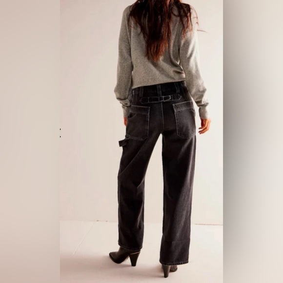 Free People | We The Free Major Leagues Mid Rise Wide Leg Black Wash Denim 25/0 - Picture 2 of 15